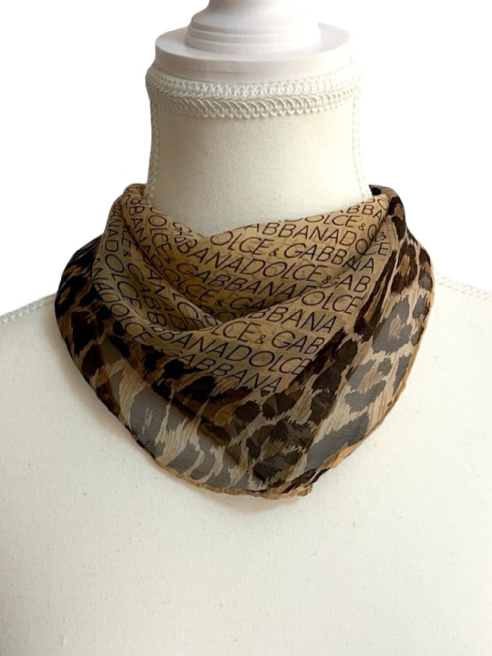 Dolce & Gabbana Silk Pocket Scarf Leopard Logo Print 18”